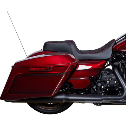 Drag Specialties Predator 1Up Seat - Vinyl - Double Diamond Red Stitch - FLH '08-'23 0801-1491_1304200