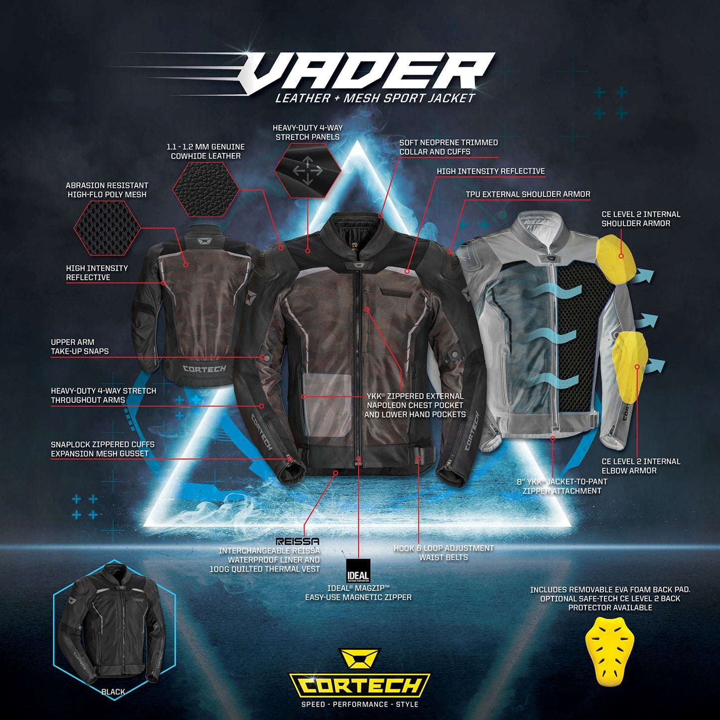 Cortech Vader Leather Jacket - Black/Camo - XL OPEN BOX [MPN: 8808-1015-07]_1858744