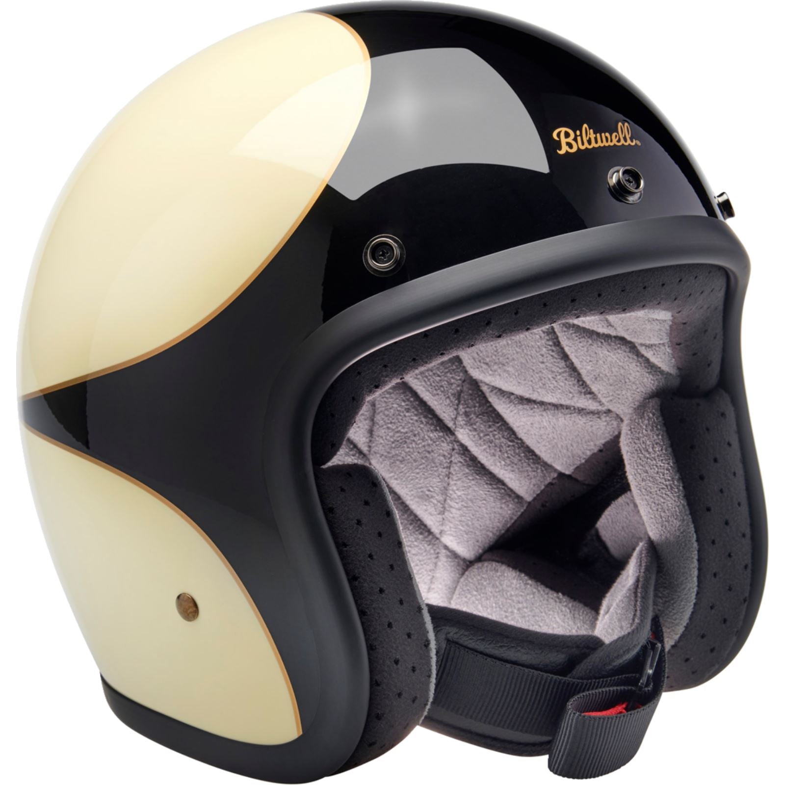 Biltwell Inc. Biltwell Bonanza Helmet - Gloss Vintage White/Black Scallop_1367946