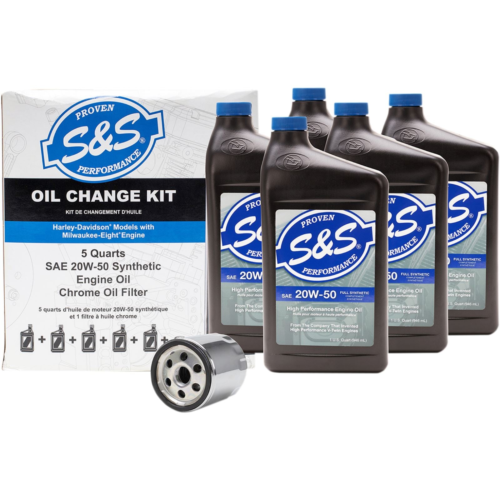 S&S Cycle Oil Change Kit - M8 - Black Oil Filter [MPN: 162233-CHROME]_1374181