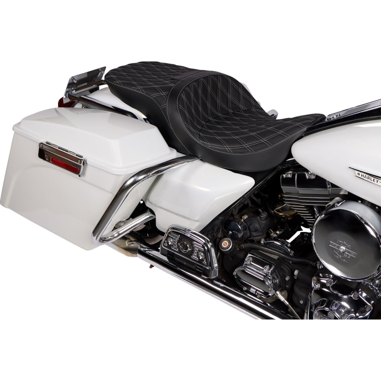 Drag Specialties Freedom Seat - Vinyl - Double Diamond Silver Stitch - FLH '97-'07 0801-1506_1378790