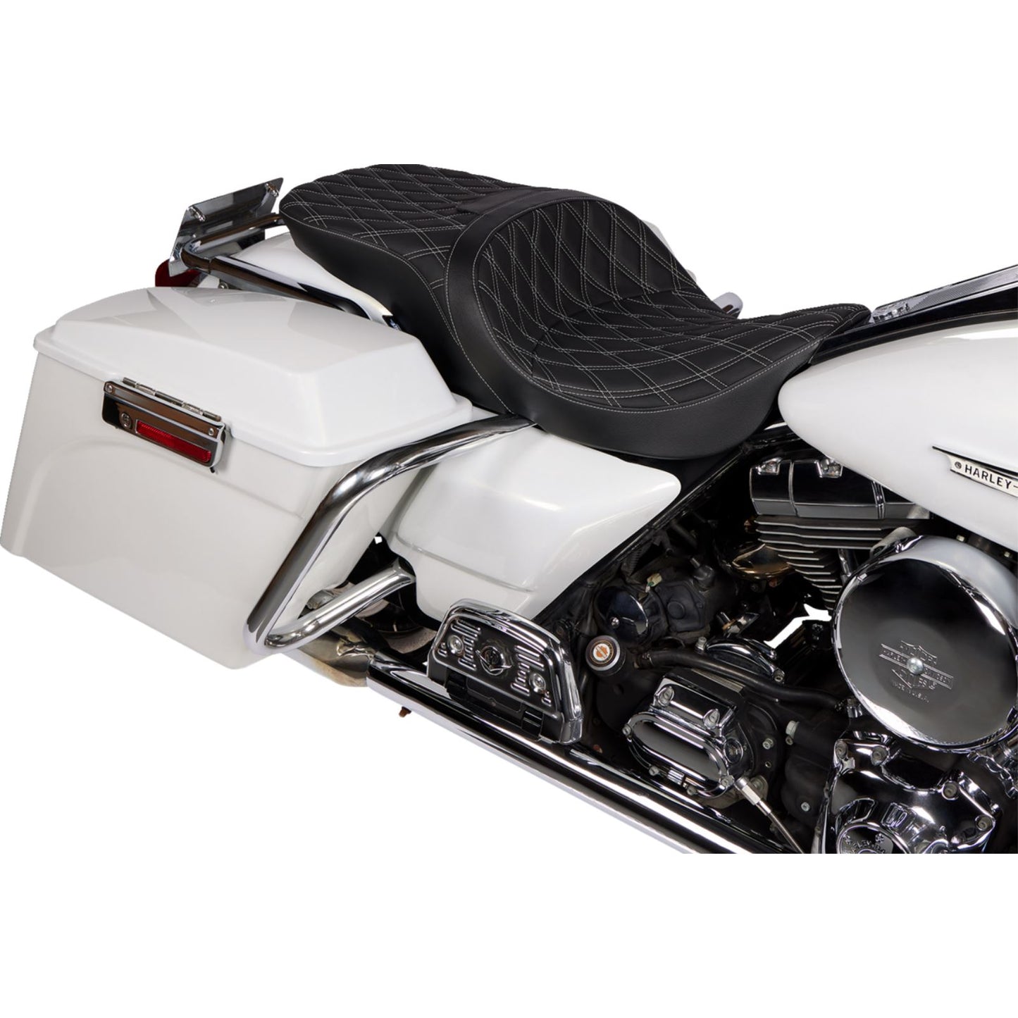 Drag Specialties Freedom Seat - Vinyl - Double Diamond Silver Stitch - FLH '97-'07 [MPN: 0801-1506]_1378790