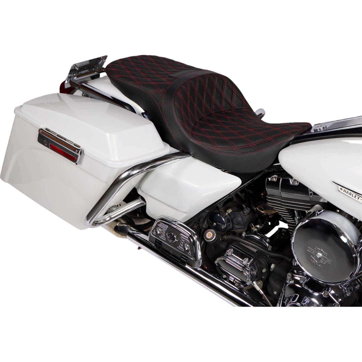 Drag Specialties Freedom Seat - Vinyl - Double Diamond Red Stitch - FLH '97-'07 [MPN: 0801-1507]_1378794