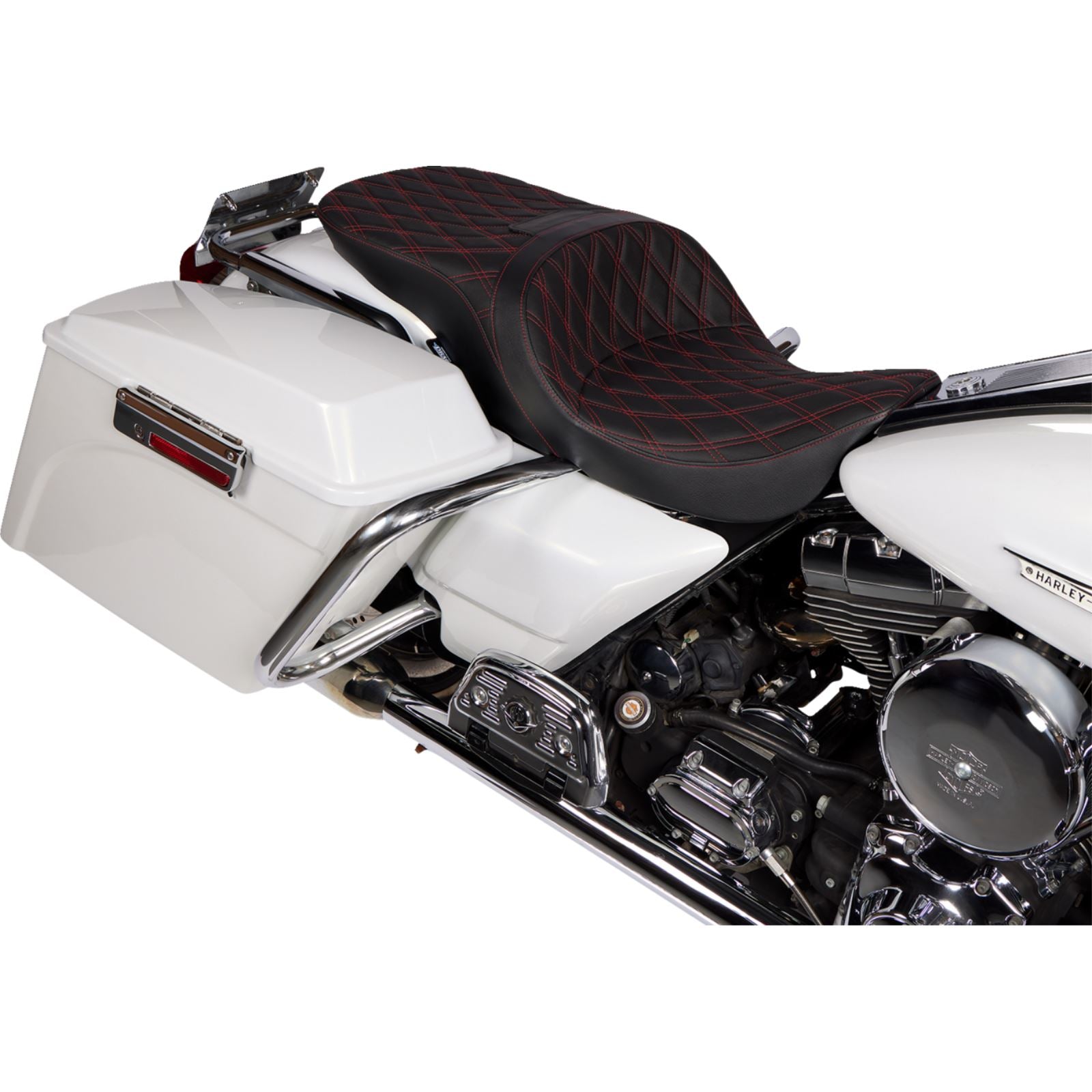 Drag Specialties Freedom Seat - Vinyl - Double Diamond Red Stitch - FLH '97-'07 [MPN: 0801-1507]_1378794