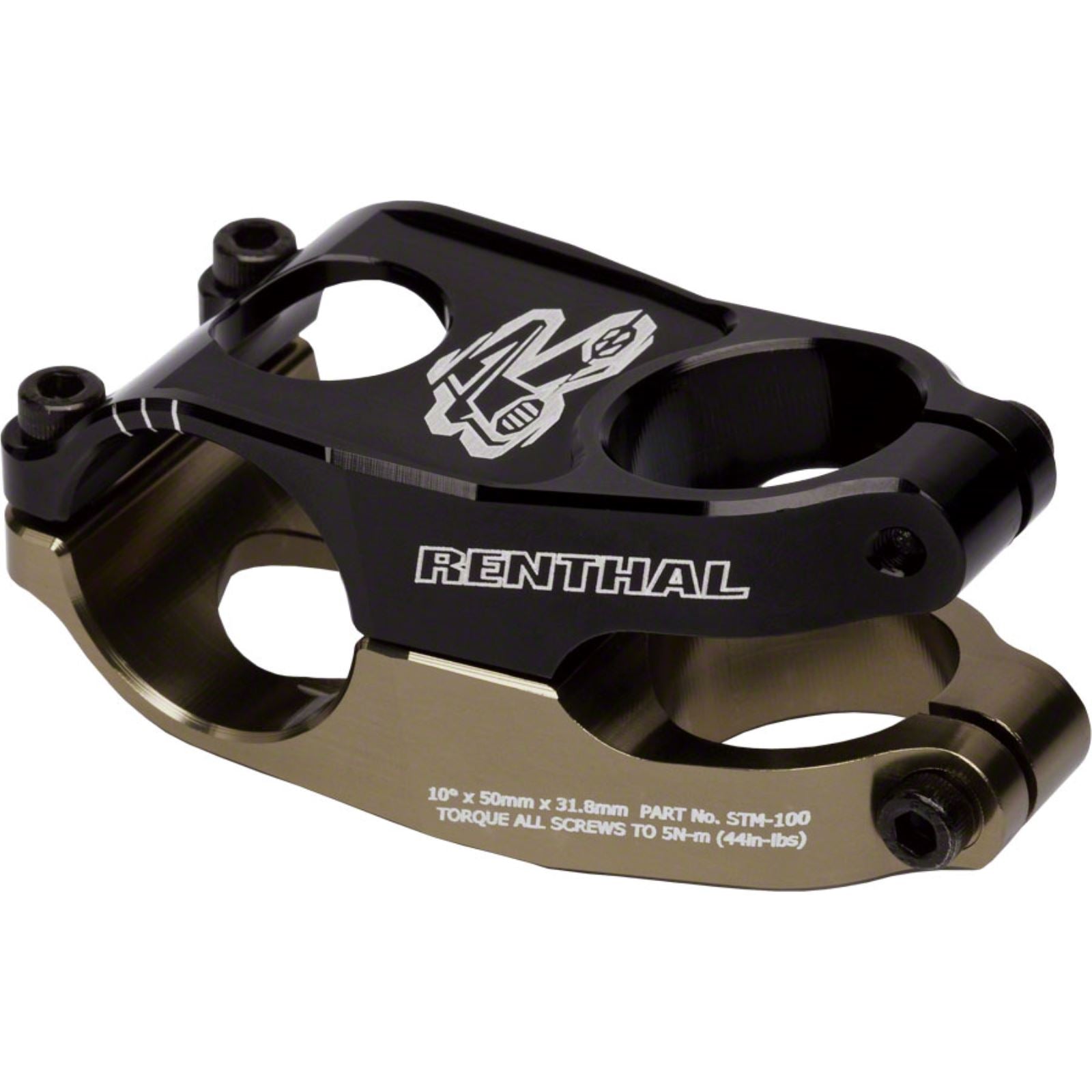 Renthal Duo Stem - 50mm - 31.8 Clamp +/-10 - 1 1/8" - Aluminum - Black/Gold [MPN: STM100-BKAG]_1433506