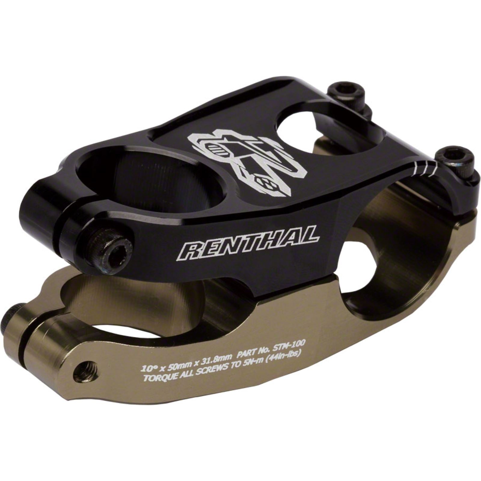 Renthal Duo Stem - 50mm - 31.8 Clamp +/-10 - 1 1/8" - Aluminum - Black/Gold [MPN: STM100-BKAG]_1433507