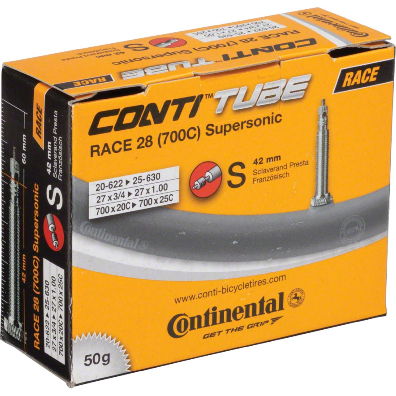 Continental Tire - Bicycle Supersonic Tube - 700 x 20 - 25mm, 42mm Presta Valve [MPN: C1502234]_1410037