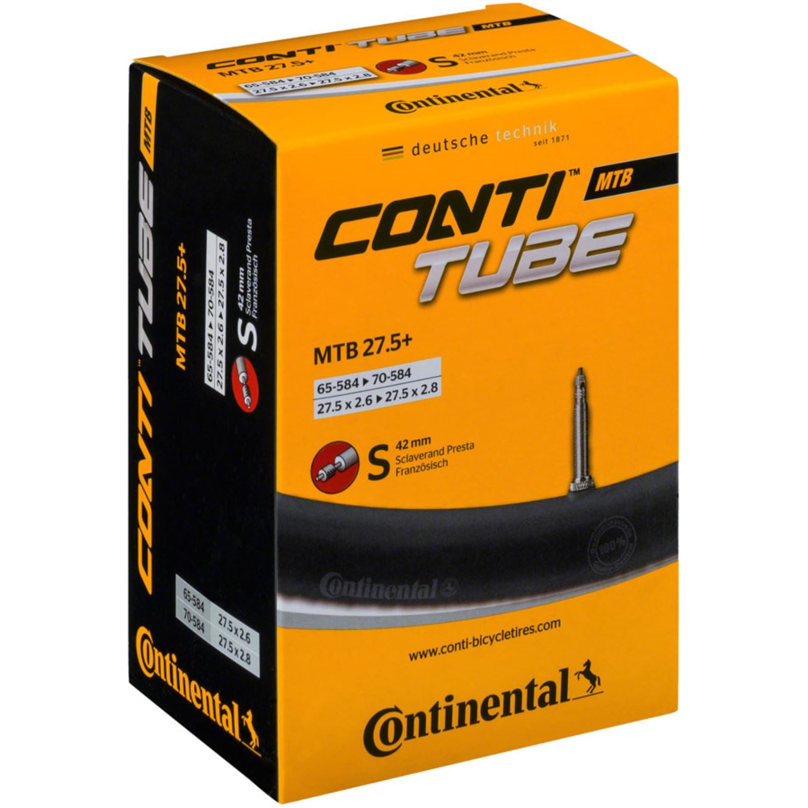 Continental Tire - Bicycle Standard Tube - 27.5 x 2.5 - 2.75, 42mm Presta Valve [MPN: C1500737]_1410721