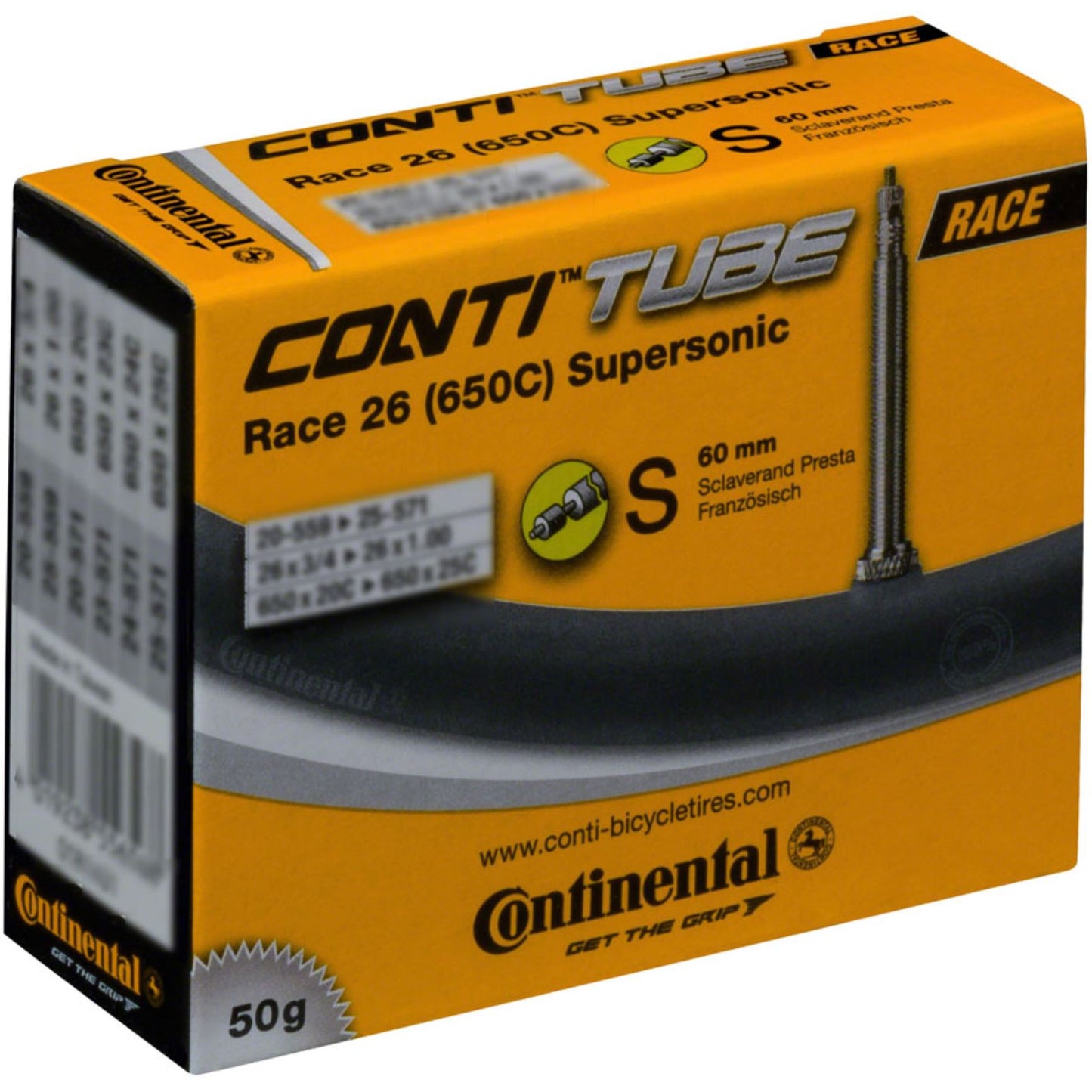 Continental Tire - Bicycle Supersonic Tube - 26 / 650c x 18 - 25mm, 60mm Presta Valve [MPN: C1502233]_1410698