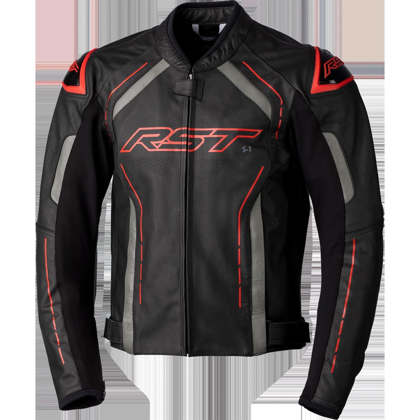 RST Moto Men's S1 CE Jacket - Leather Black/Grey/Red - M - OPEN BOX [MPN: 102977RED-42]_1874123