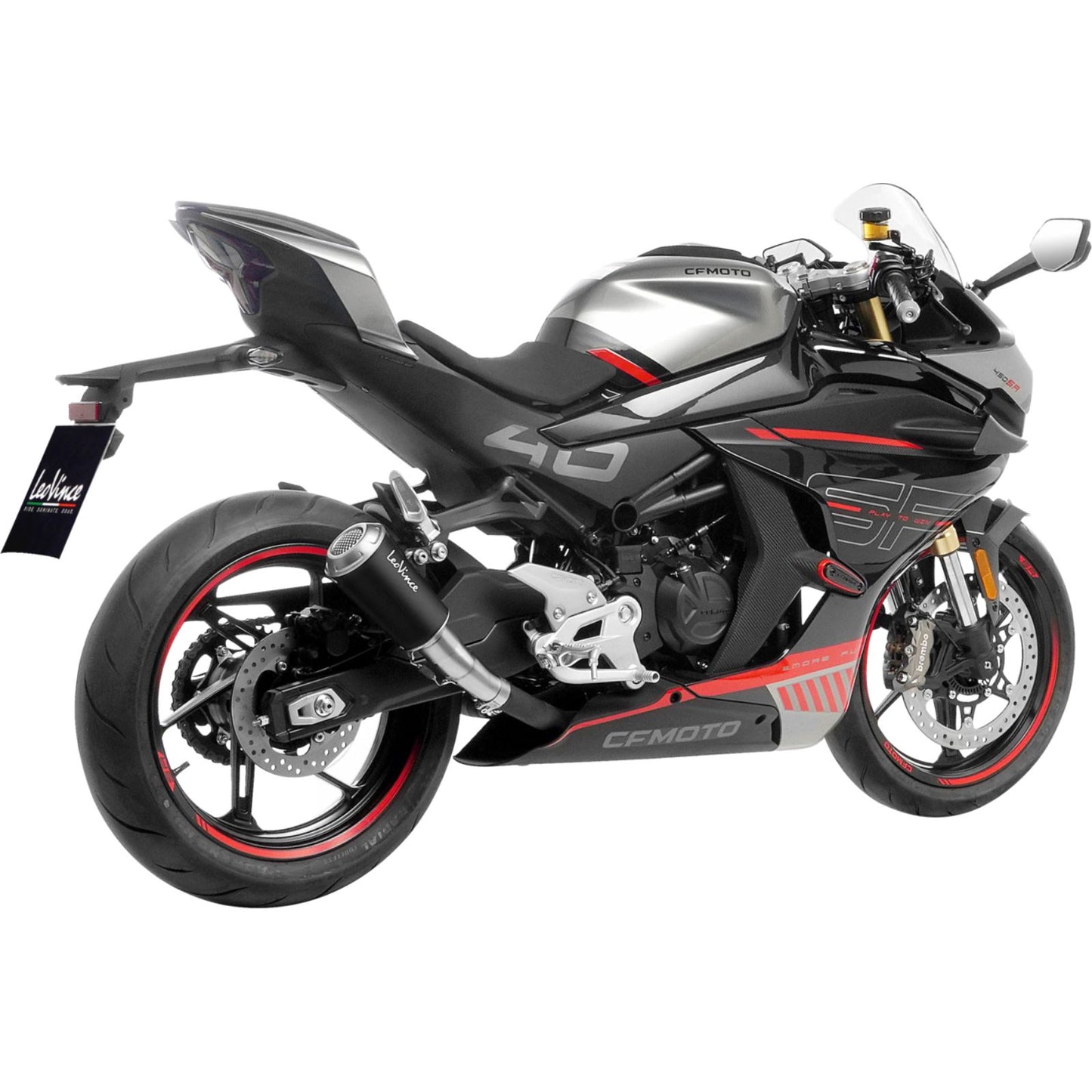 LeoVince LV-10 Slip-On Muffler - Black - Stainless Steel for 23-24 CFMOTO 450SS [MPN: 15265BU]_1400415