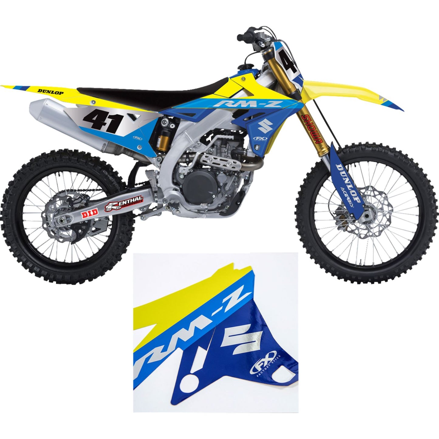 Factory Effex Chrome Series Trim Graphic Kit for Suzuki RMZ250/450- Yellow/White/Blue 27-51402_1444714