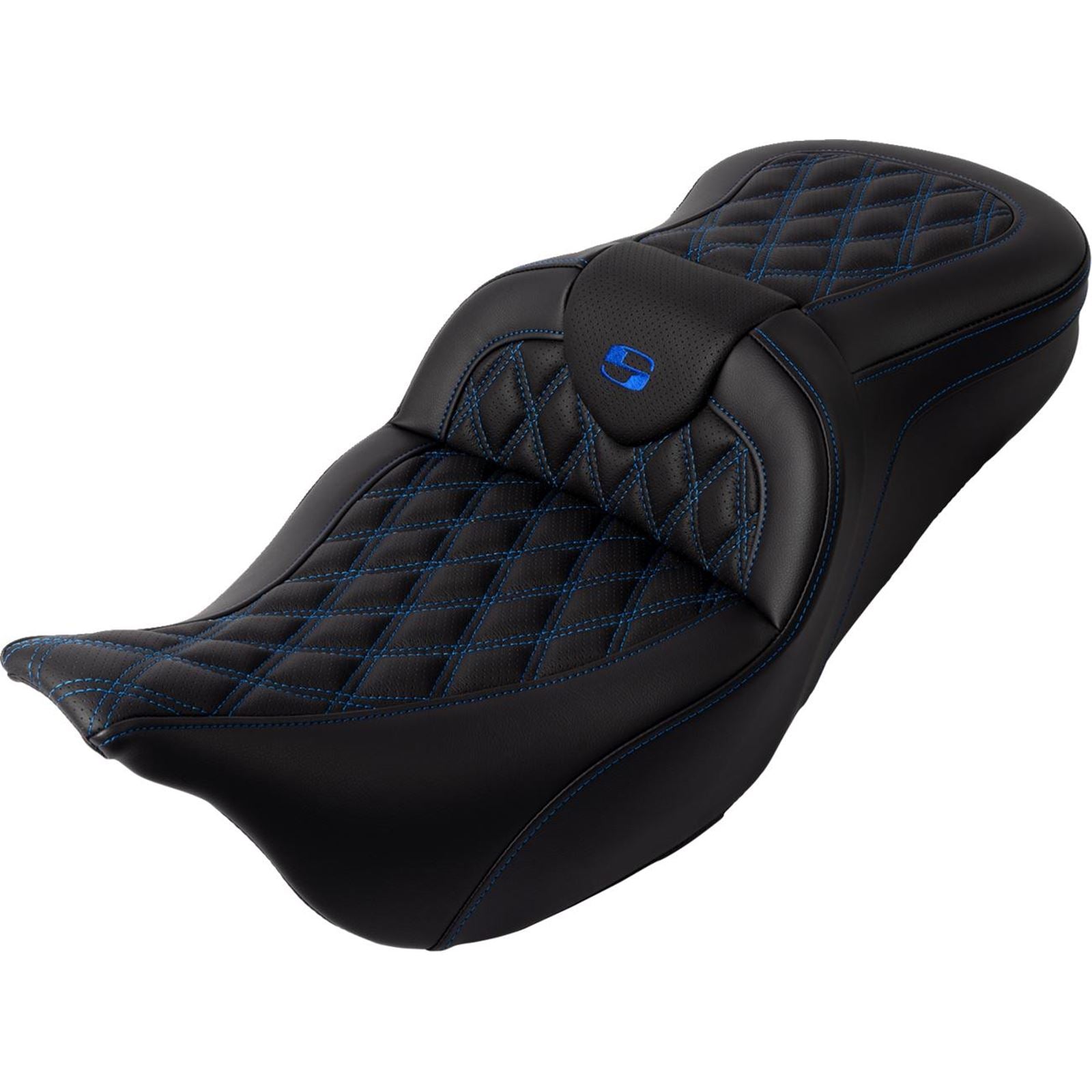 Saddlemen Roadsofa™ Seat - with Backrest - Blue Stitch - FL '08-'23 A808-07R-182BLU_1490065