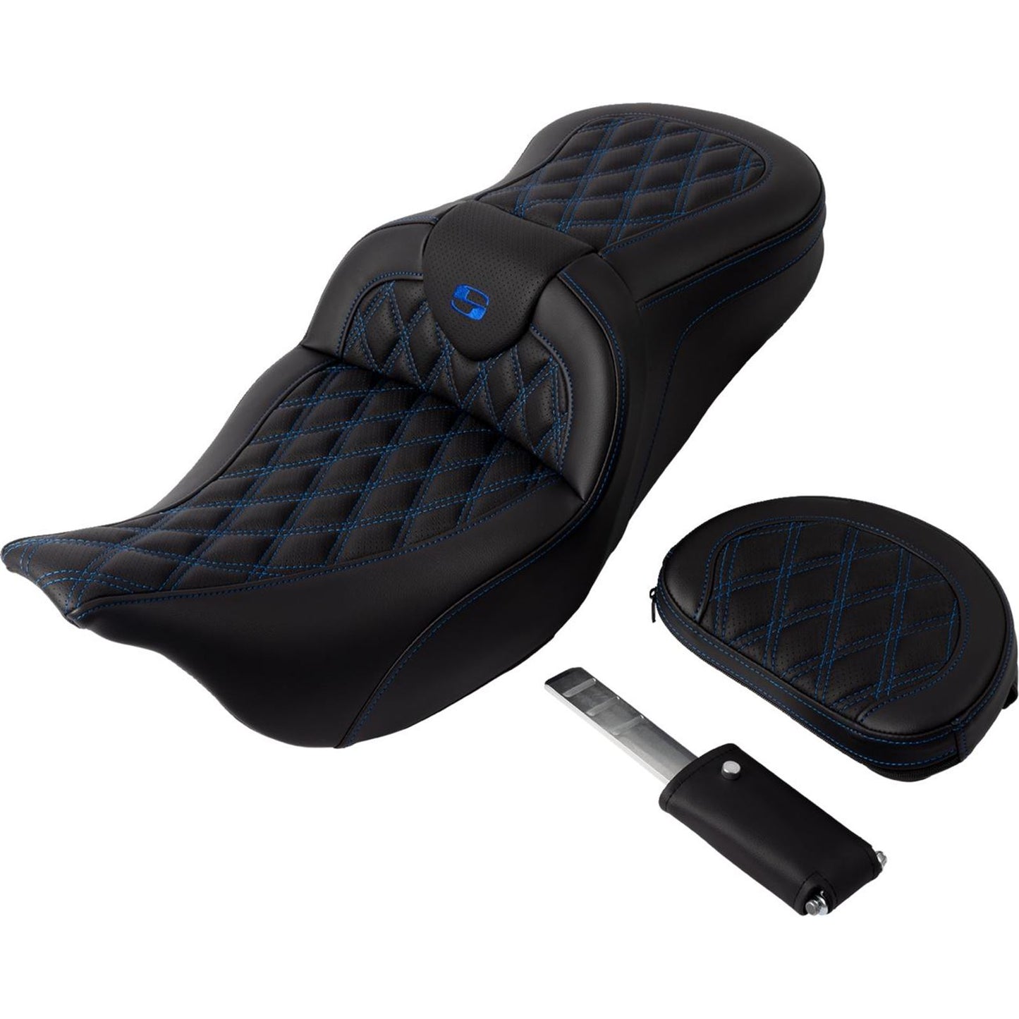 Saddlemen Roadsofa™ Seat - with Backrest - Blue Stitch - FL '08-'23 A808-07R-182BLU_1490063