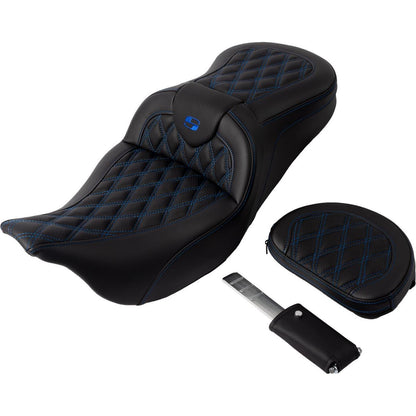 Saddlemen Roadsofa™ Seat - with Backrest - Blue Stitch - FL '08-'23 A808-07R-182BLU_1490063