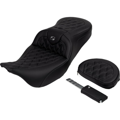 Saddlemen Roadsofa™ Seat - with Backrest - Dark Gray Stitch - FL '08-'23 [MPN: A808-07R-182GRE]_1485738