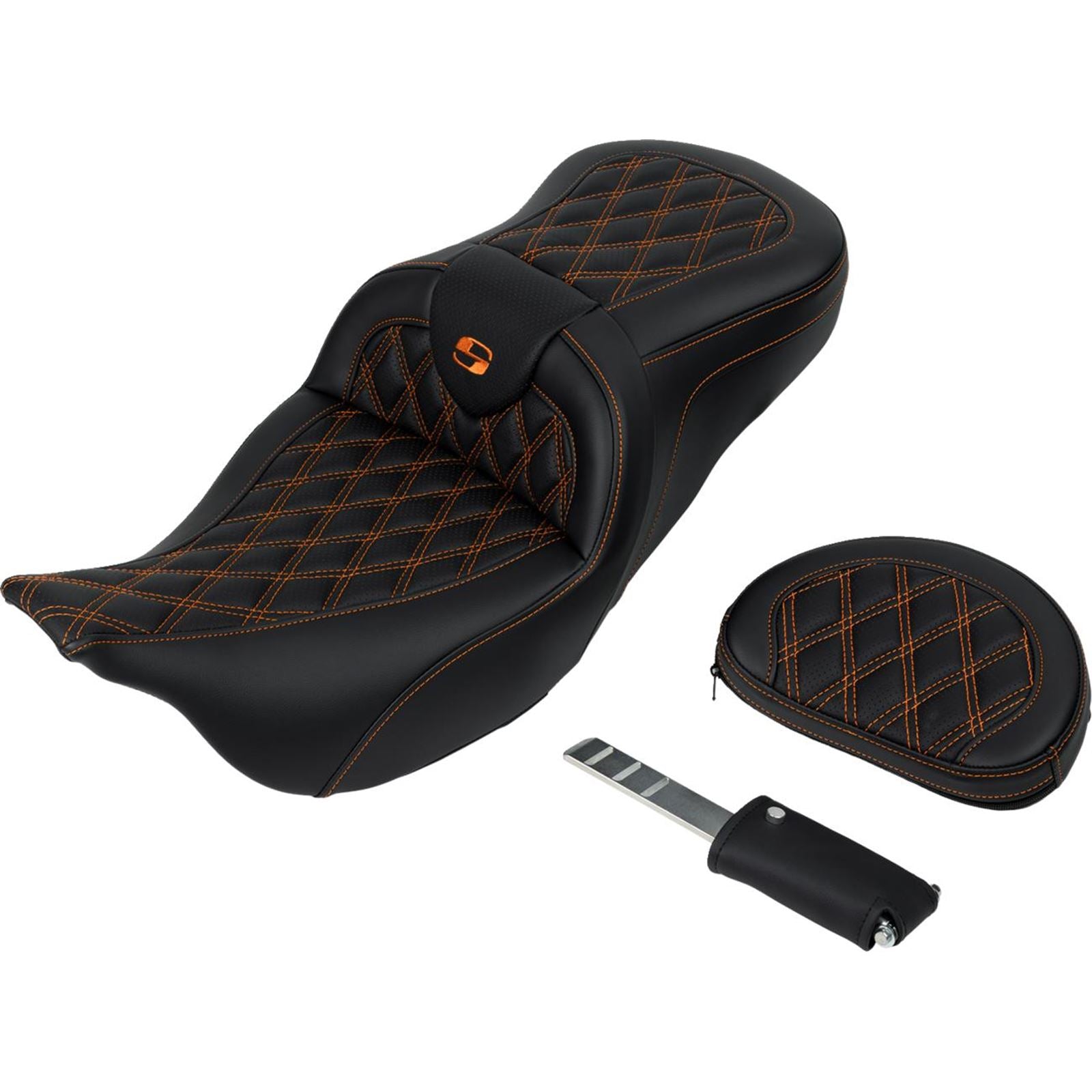 Saddlemen Roadsofa™ Seat - with Backrest - Orange Stitch - FL '08-'23 A808-07R-182ORA_1485733