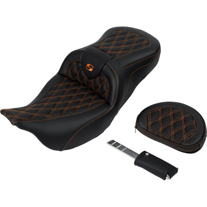 Saddlemen Roadsofa™ Seat - with Backrest - Orange Stitch - FL '08-'23 A808-07R-182ORA_1485733