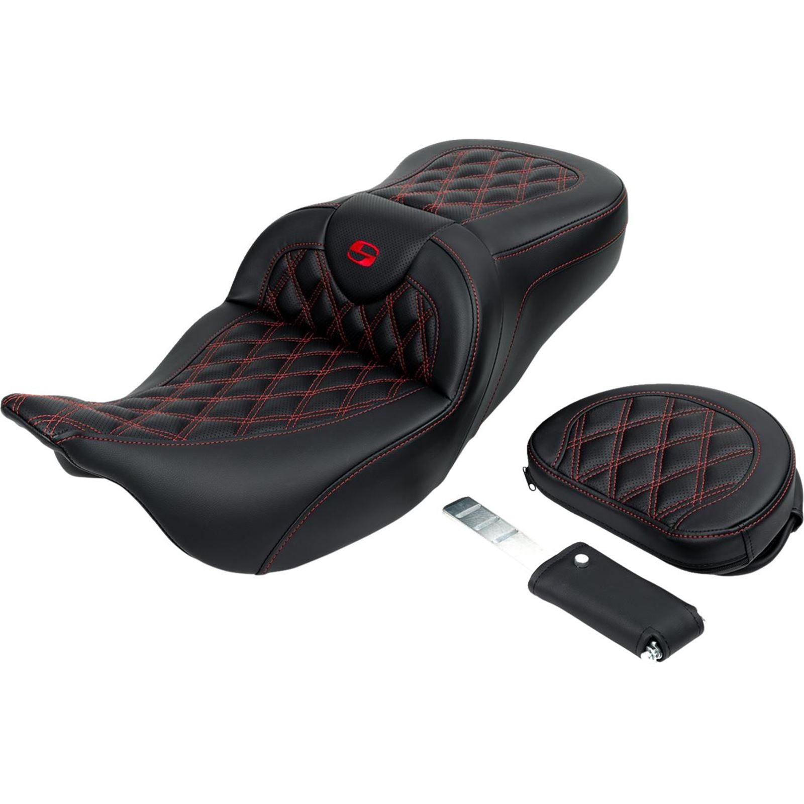 Saddlemen Roadsofa™ Seat - with Backrest - Red Stitch - FL '08-'23 A808-07R-182RED_1485727