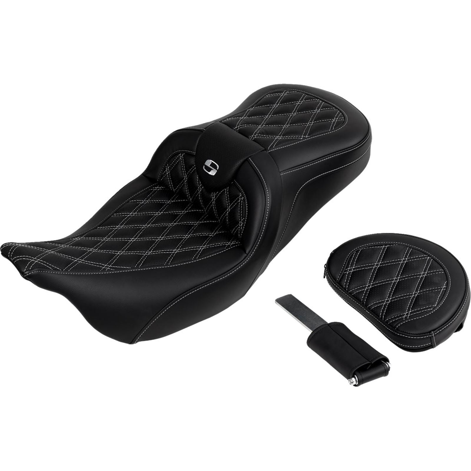 Saddlemen Roadsofa™ Seat - with Backrest - Silver Stitch - FL '08-'23 A808-07R-182SIL_1487692