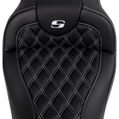 Saddlemen Roadsofa™ Seat - with Backrest - White Stitch - FL '08-'23 A808-07R-182WHI_1487687