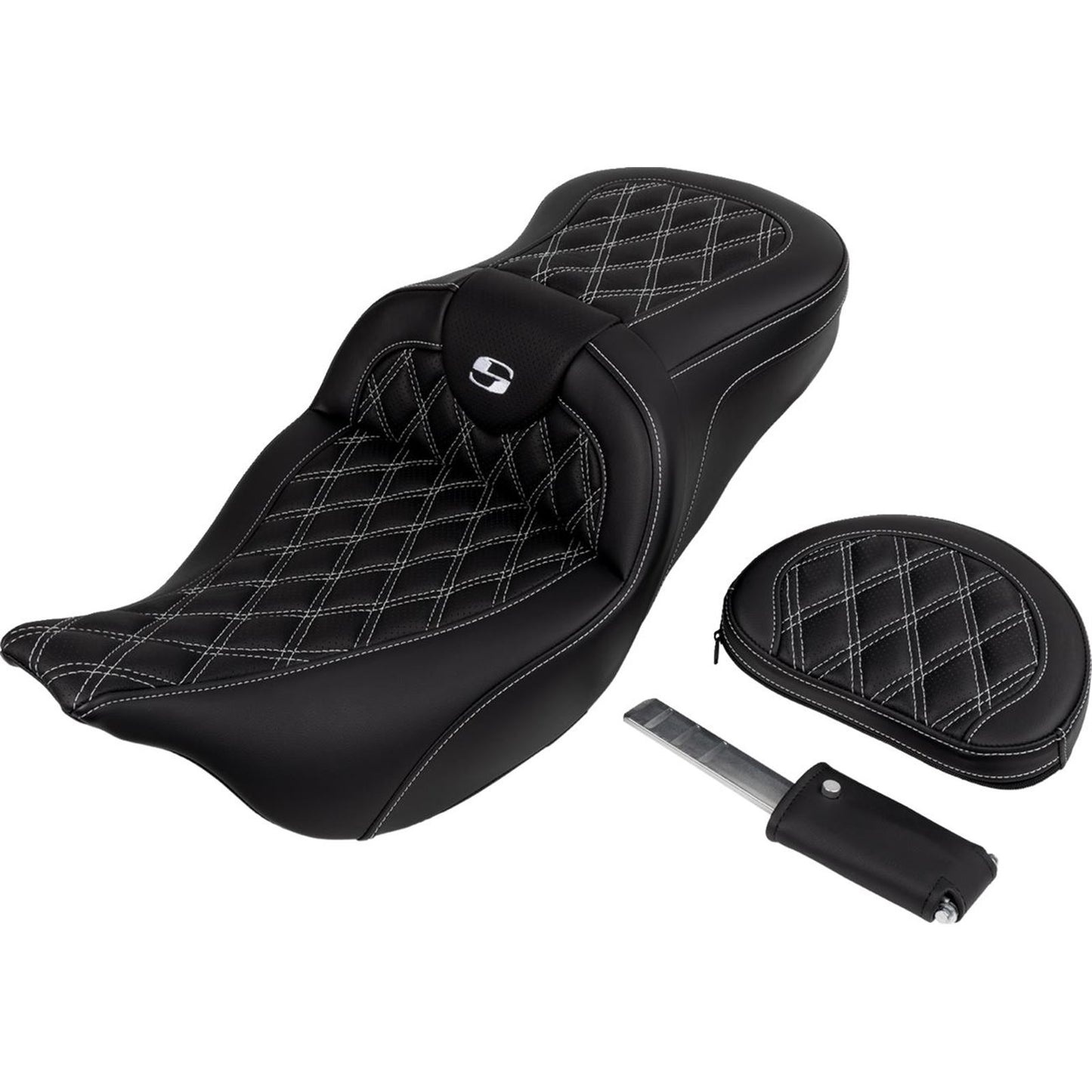 Saddlemen Roadsofa™ Seat - with Backrest - White Stitch - FL '08-'23 A808-07R-182WHI_1487686