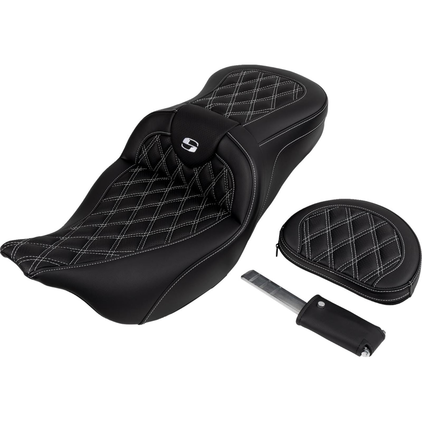 Saddlemen Roadsofa™ Seat - with Backrest - White Stitch - FL '08-'23 A808-07R-182WHI_1487686