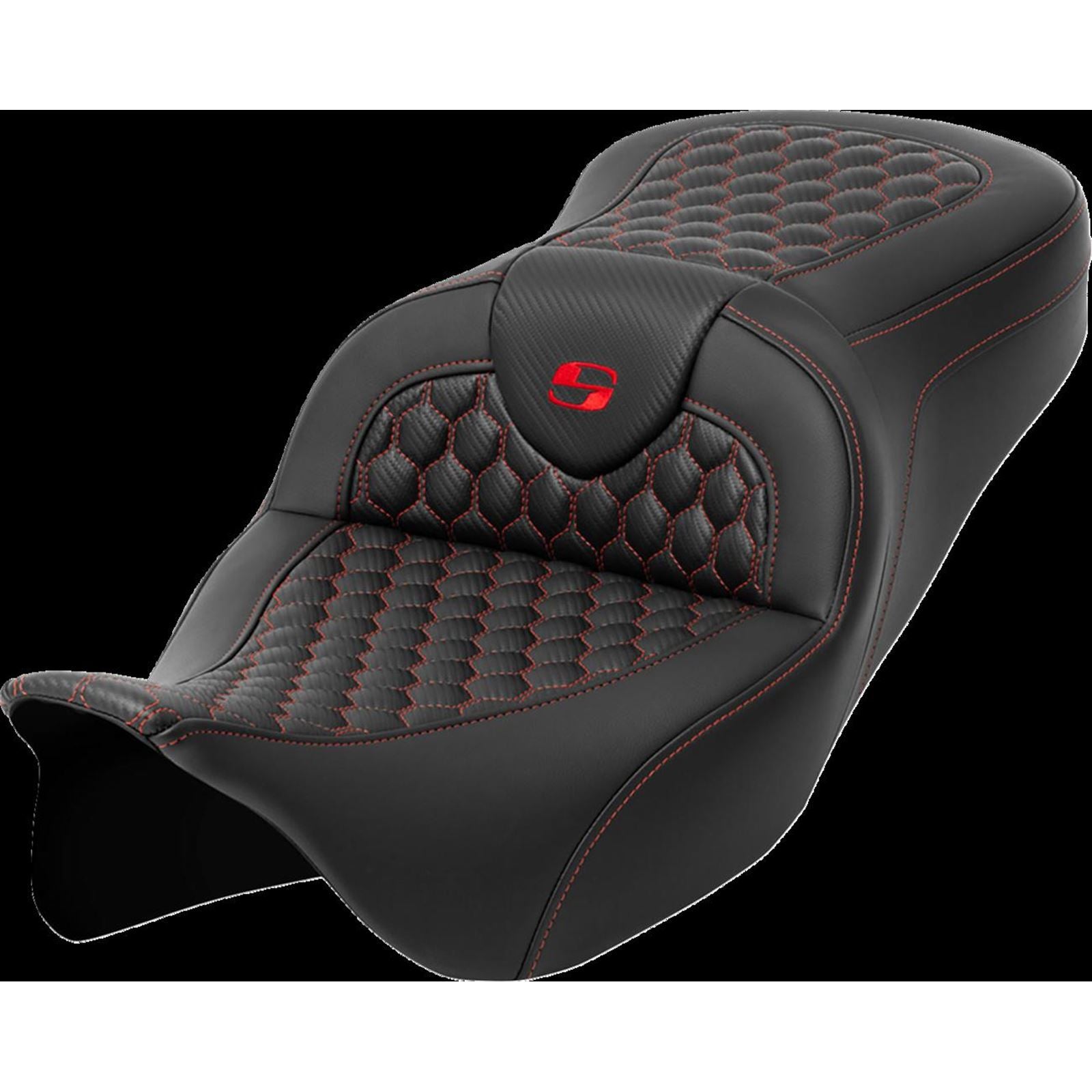 Saddlemen RoadSofa™ Seat - Honeycomb - Red Stitch - without Backrest A808-07B-189RED_1471406