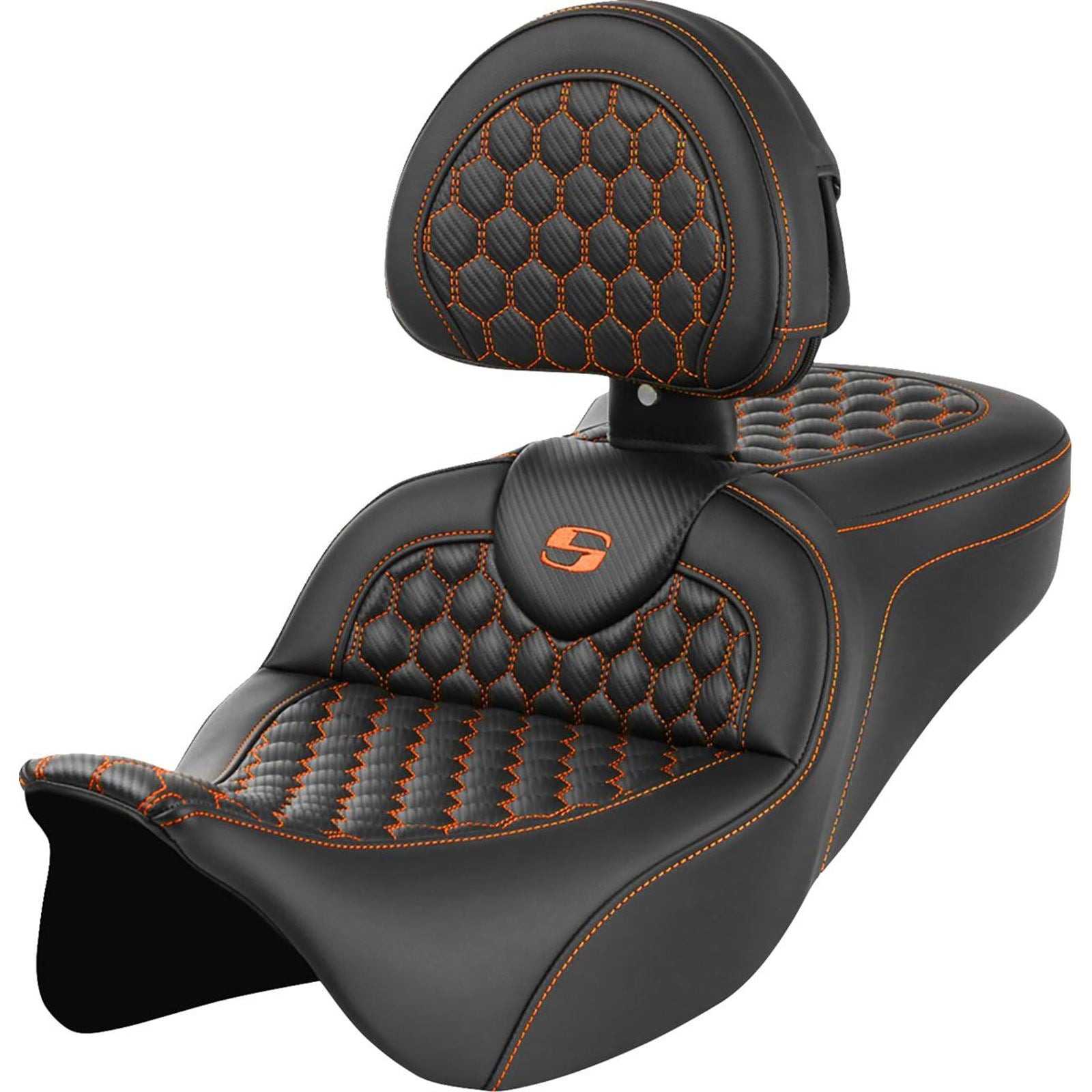 Saddlemen RoadSofa™ Seat - Honeycomb - Orange Stitch - with Backrest [MPN: A808-07R-189ORA]_1487714