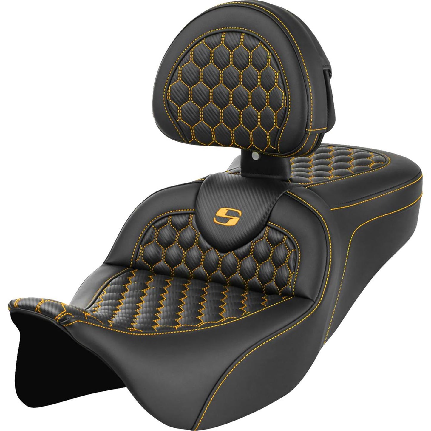 Saddlemen RoadSofa™ Seat - Honeycomb - Gold Stitch - with Backrest A808-07R-189GOL_1487713