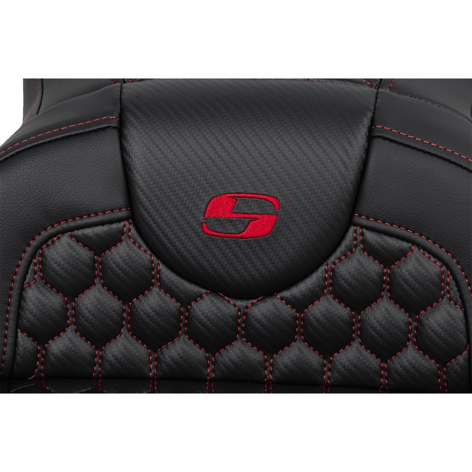 Saddlemen RoadSofa™ Seat - Honeycomb - Red Stitch - Extended Reach A808-07B-190RED_1485758