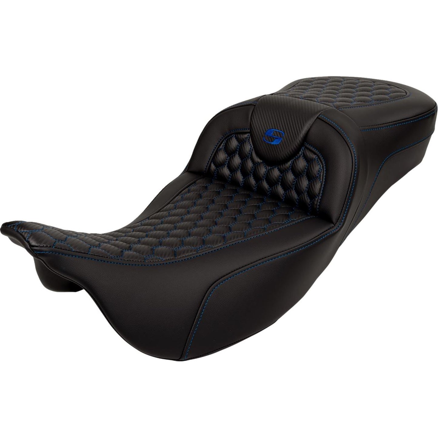 Saddlemen RoadSofa™ Seat - Honeycomb - Blue Stitch - Extended Reach A808-07B-190BLU_1485756