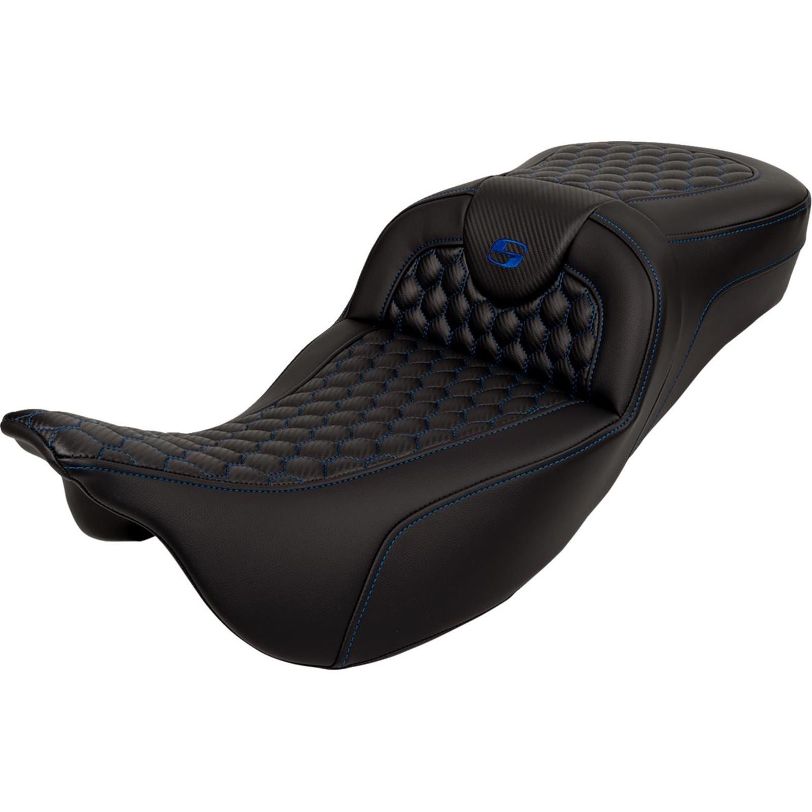 Saddlemen RoadSofa™ Seat - Honeycomb - Blue Stitch - Extended Reach A808-07B-190BLU_1485756