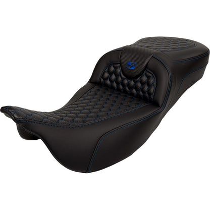 Saddlemen RoadSofa™ Seat - Honeycomb - Blue Stitch - Extended Reach A808-07B-190BLU_1485756