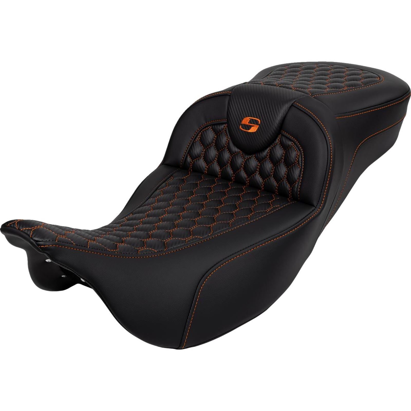 Saddlemen RoadSofa™ Seat - Honeycomb - Orange Stitch - Extended Reach A808-07B-190ORA_1485775