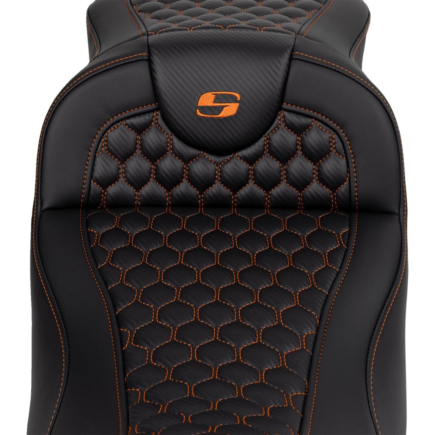 Saddlemen RoadSofa™ Seat - Honeycomb - Orange Stitch - Extended Reach A808-07B-190ORA_1485777