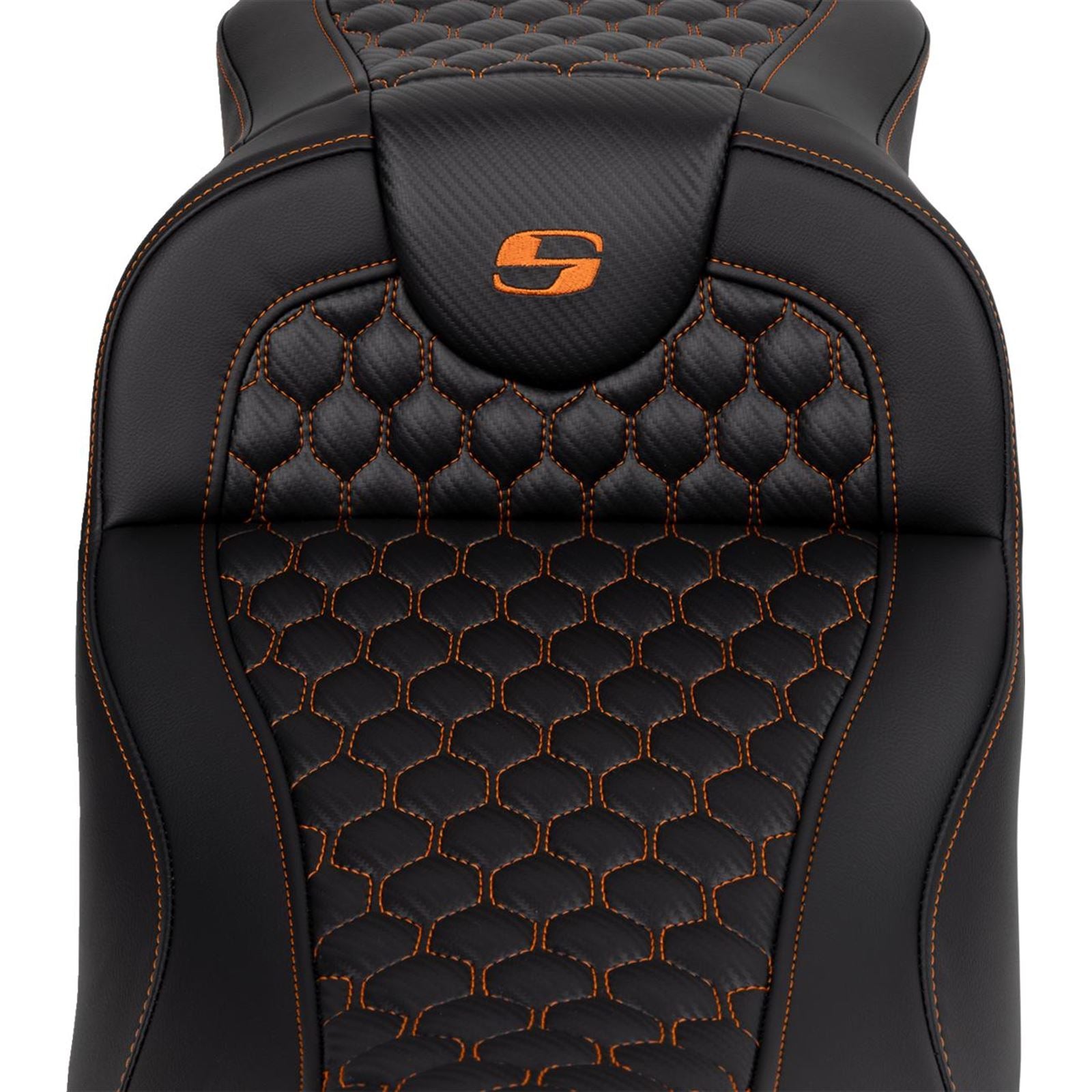Saddlemen RoadSofa™ Seat - Honeycomb - Orange Stitch - Extended Reach A808-07B-190ORA_1485777