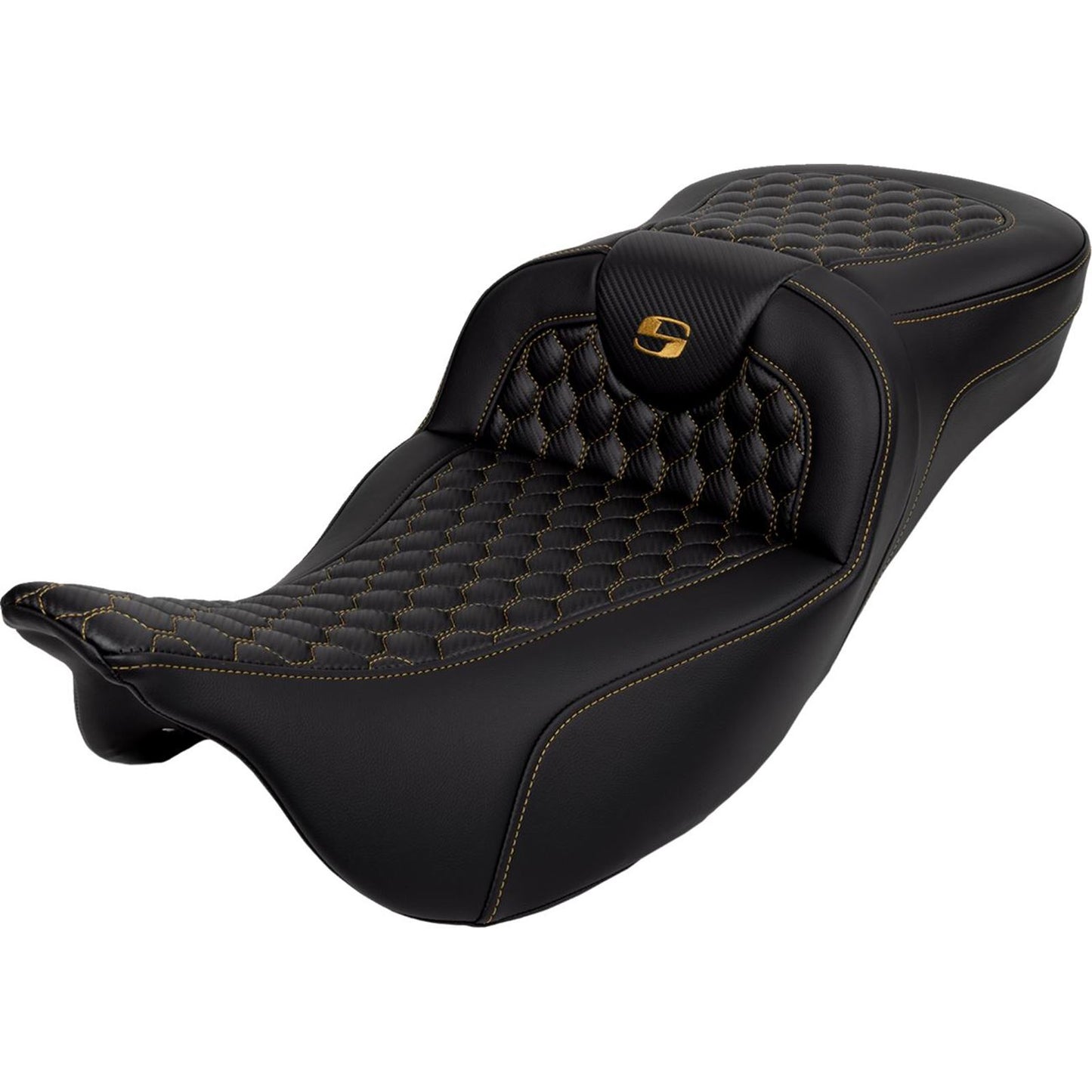 Saddlemen RoadSofa™ Seat - Honeycomb - Gold Stitch - Extended Reach A808-07B-190GOL_1485778