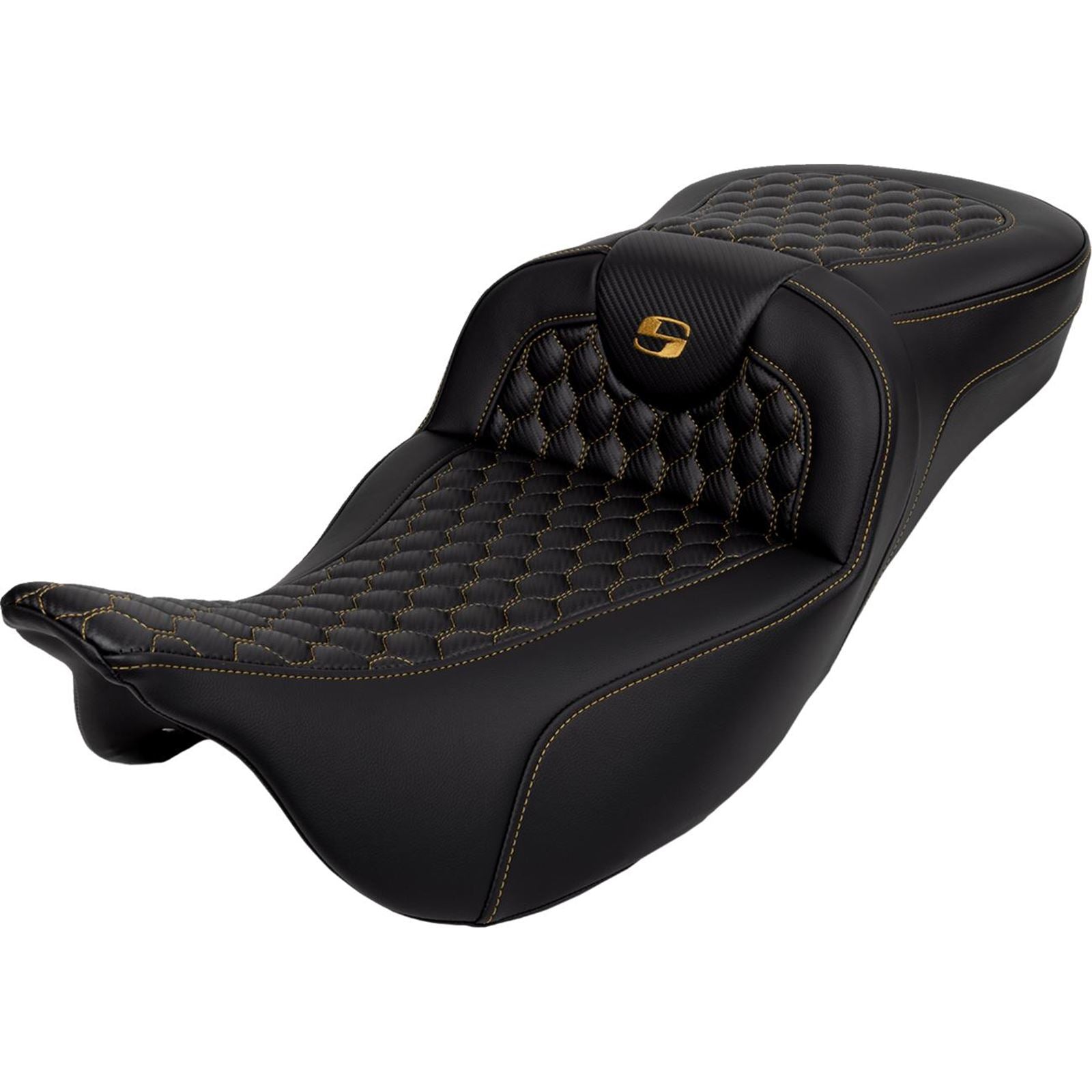 Saddlemen RoadSofa™ Seat - Honeycomb - Gold Stitch - Extended Reach A808-07B-190GOL_1485778