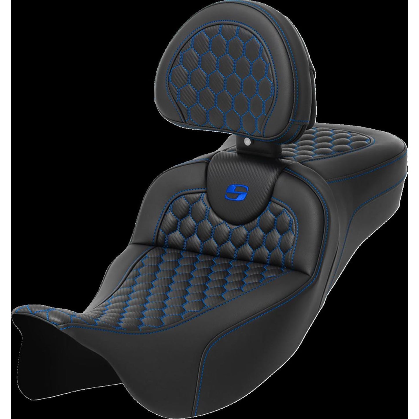 Saddlemen RoadSofa™ Seat - Honeycomb - Blue Stitch - with Backrest A808-07R-190BLU_1473370