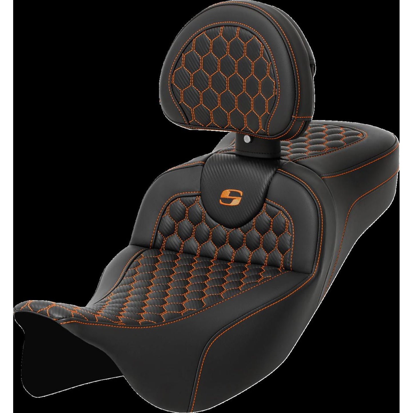 Saddlemen RoadSofa™ Seat - Honeycomb - Orange Stitch - with Backrest [MPN: A808-07R-190ORA]_1473371