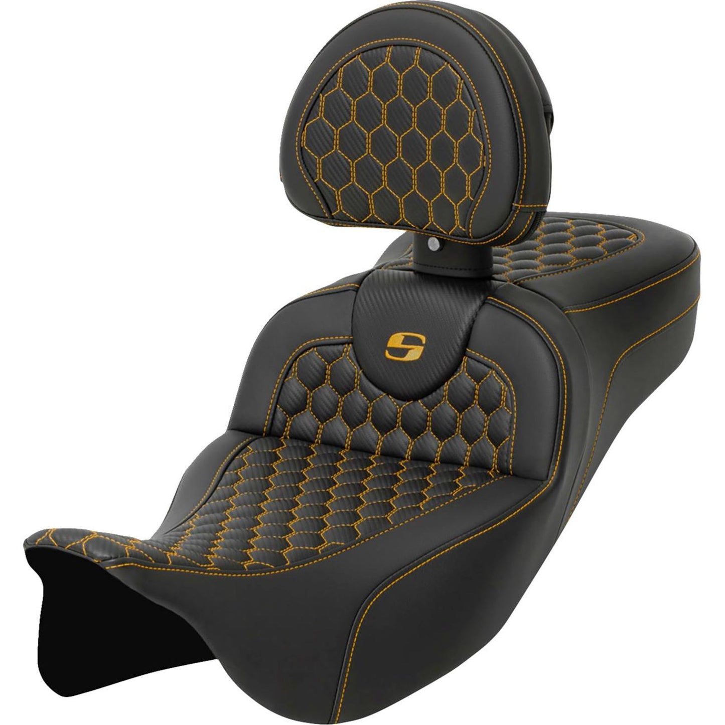 Saddlemen RoadSofa™ Seat - Honeycomb/Gold Stitch Extended Reach A808-07R-190GOL_1487712