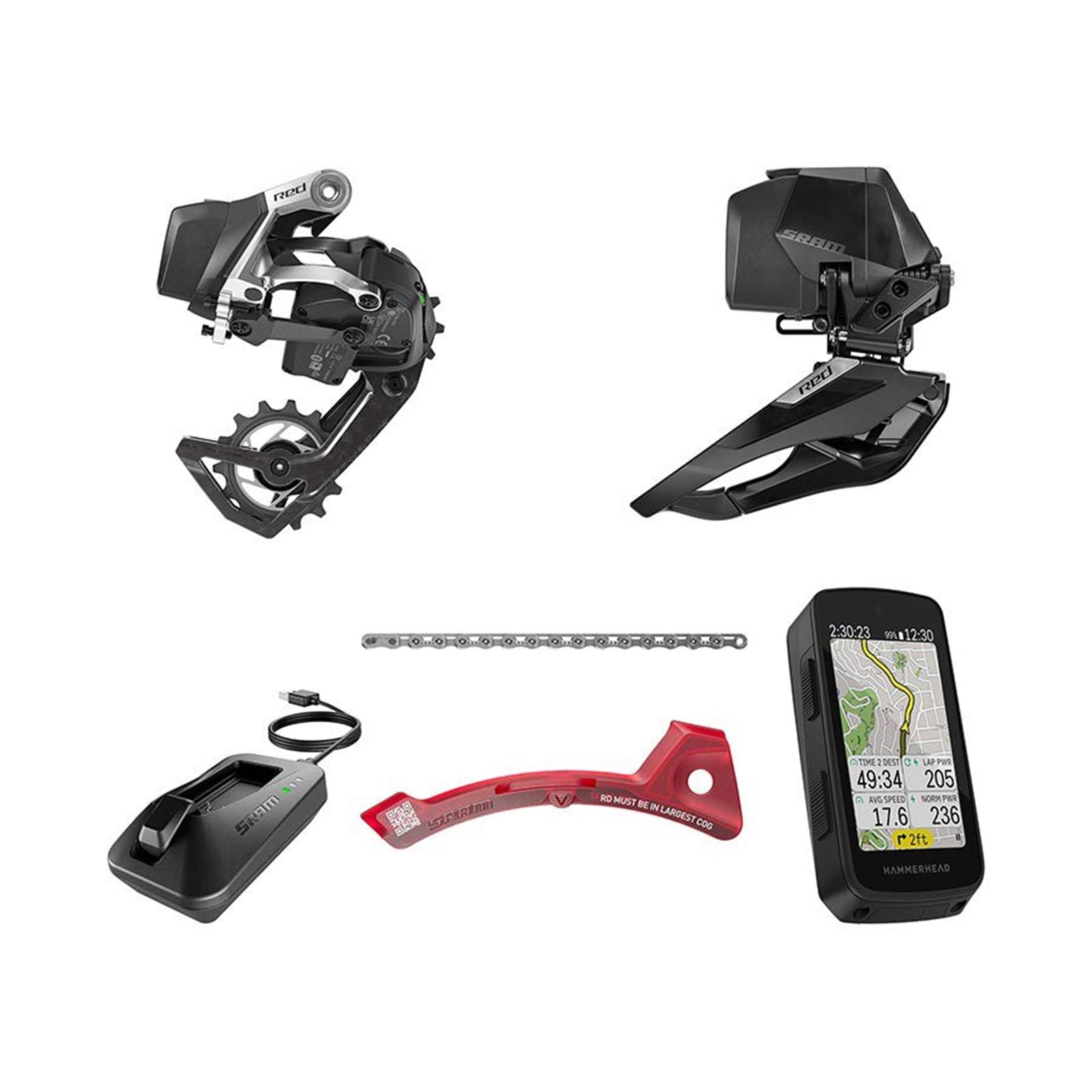 SRAM Red eTap AXS Road Groupset - 2x12-Speed, HRD Shift/Brake Levers, FM Calipers, CL Rotors, Chain, F/R Derailleurs, Hammerhead Karoo, E1 [MPN: 00.7918.325.000]_1484832