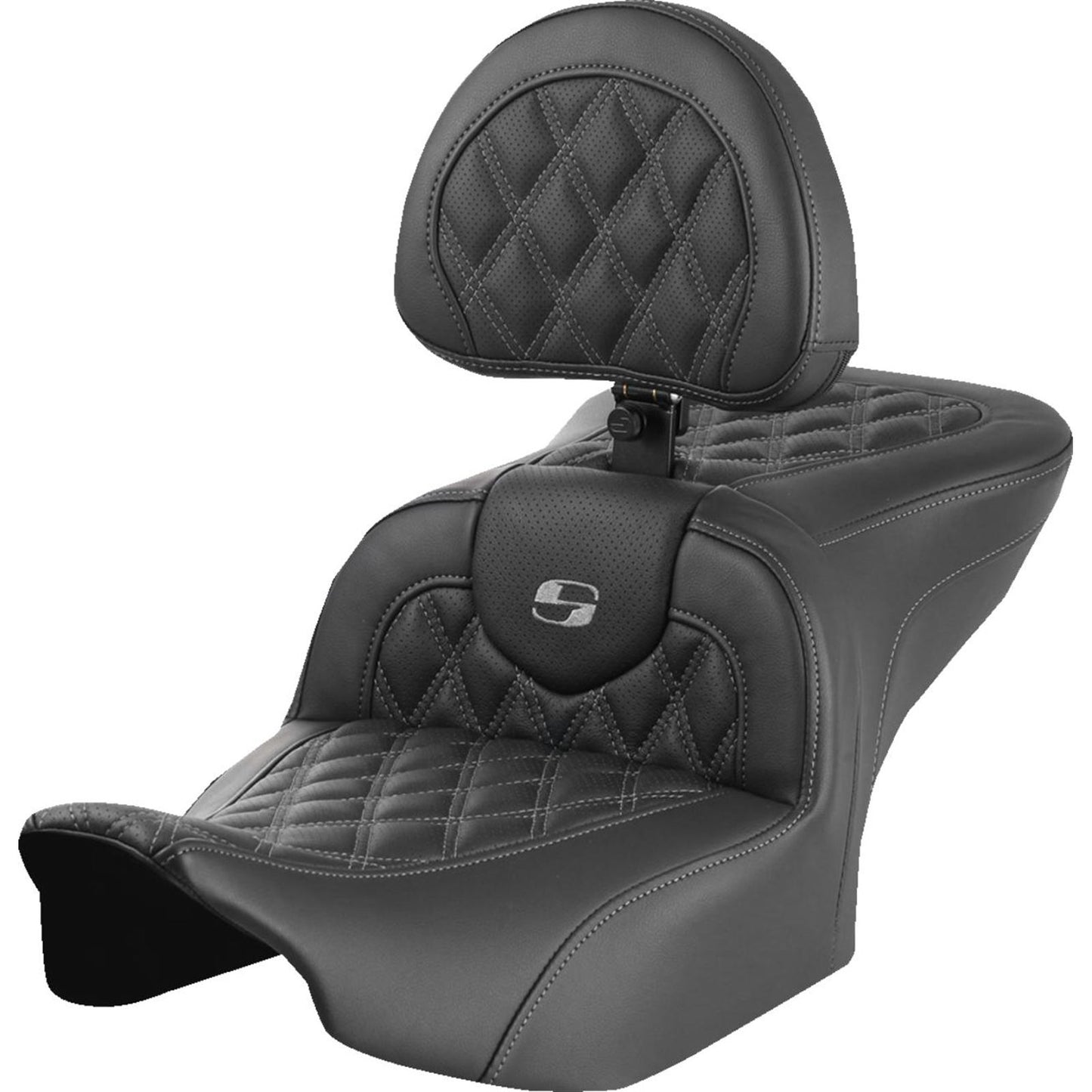 Saddlemen RoadSofa™ Seat w/Backrest Lattice - Gray Stitch - FLTR/FLHX '23-'24 823-07-182B2_1498009