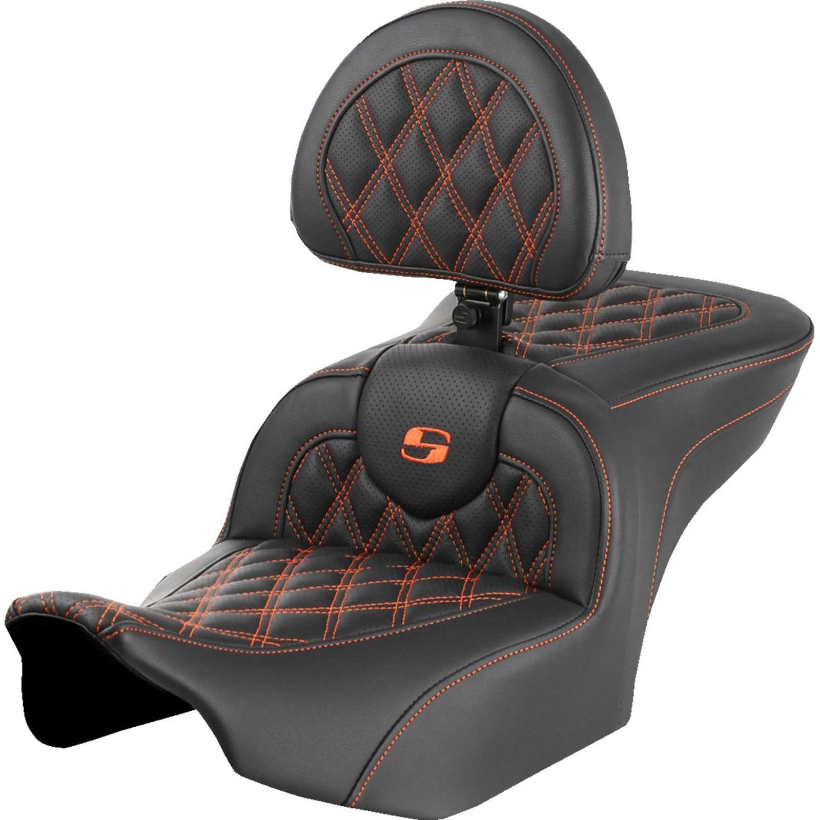 Saddlemen RoadSofa™ Seat w/Backrest Lattice/Orange Stitch - FLTR/FLHX '23-'24 823-07-182B3_1498008