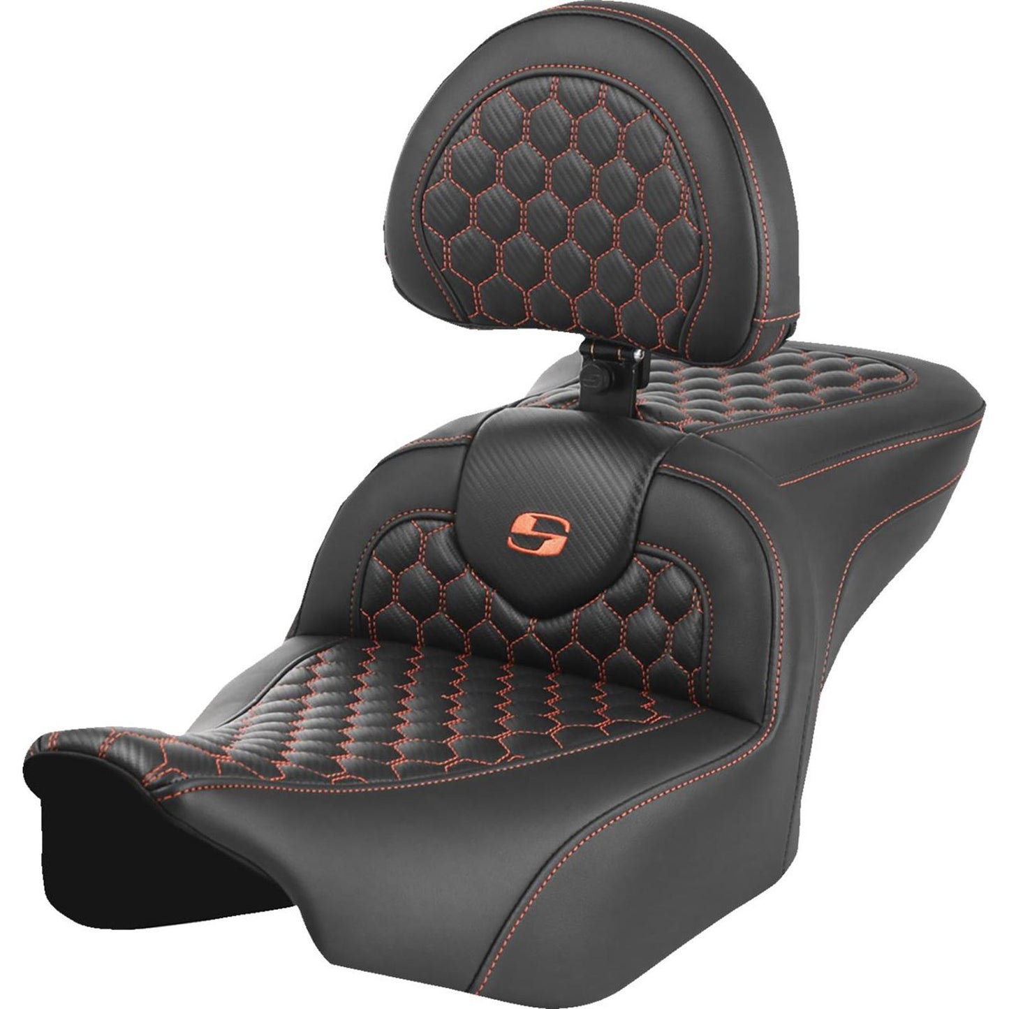Saddlemen Roadsofa™ Seat - Honeycomb - Orange Stitch - FLTR/FLHX '23-'24 823-07-189B3_1523850