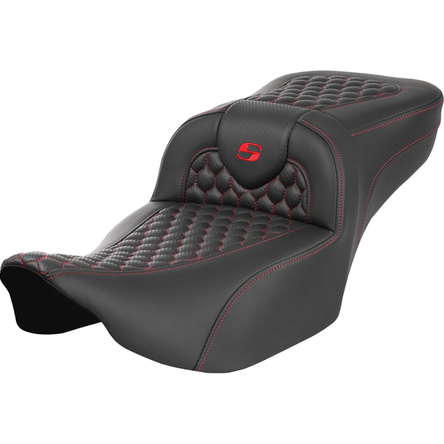 Saddlemen Roadsofa™ Extended Reach Seat - Honeycomb - Red Stitch 823-07-19004_1485951