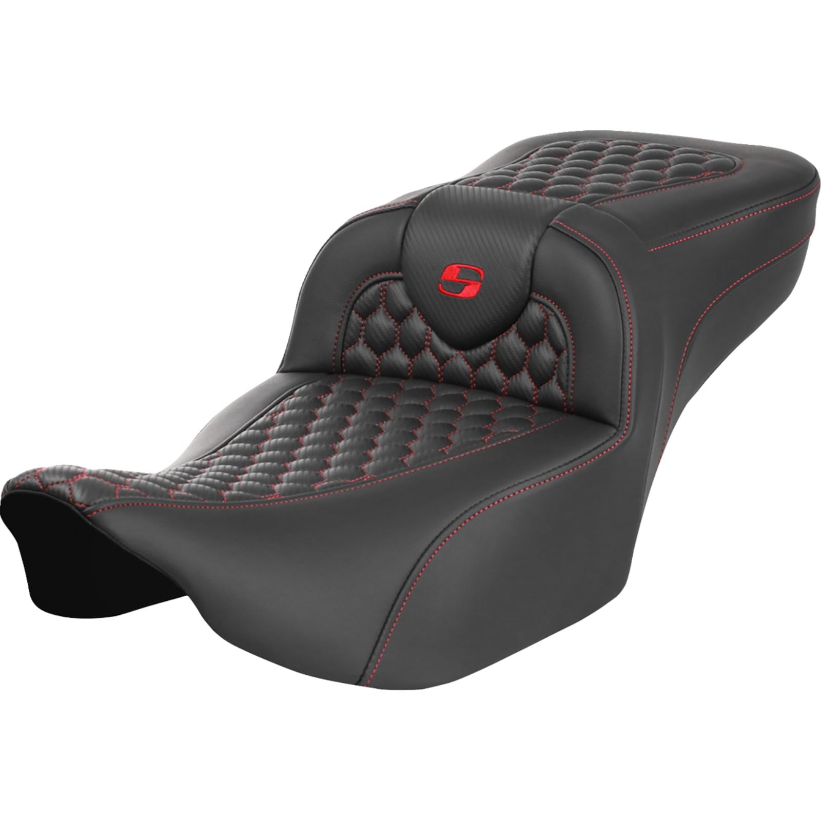 Saddlemen Roadsofa™ Extended Reach Seat - Honeycomb - Red Stitch 823-07-19004_1485951