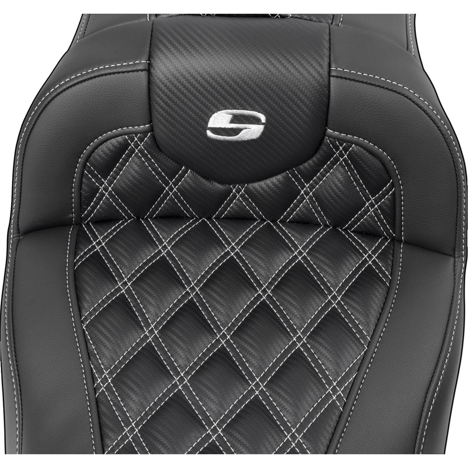 Saddlemen RoadSofa™ Seat - w/Backrest - Carbon Fiber - Lattice/Silver Stitch 823-07-206B5_1523881