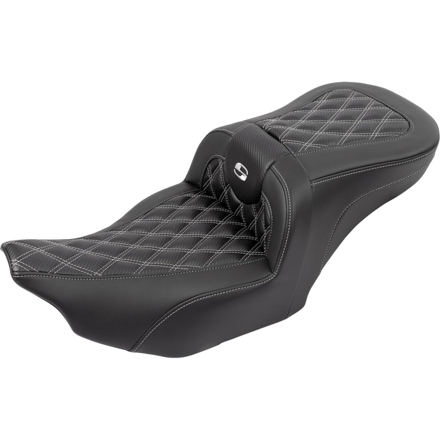 Saddlemen RoadSofa™ Seat - w/Backrest - Carbon Fiber - Lattice/Silver Stitch 823-07-206B5_1523879
